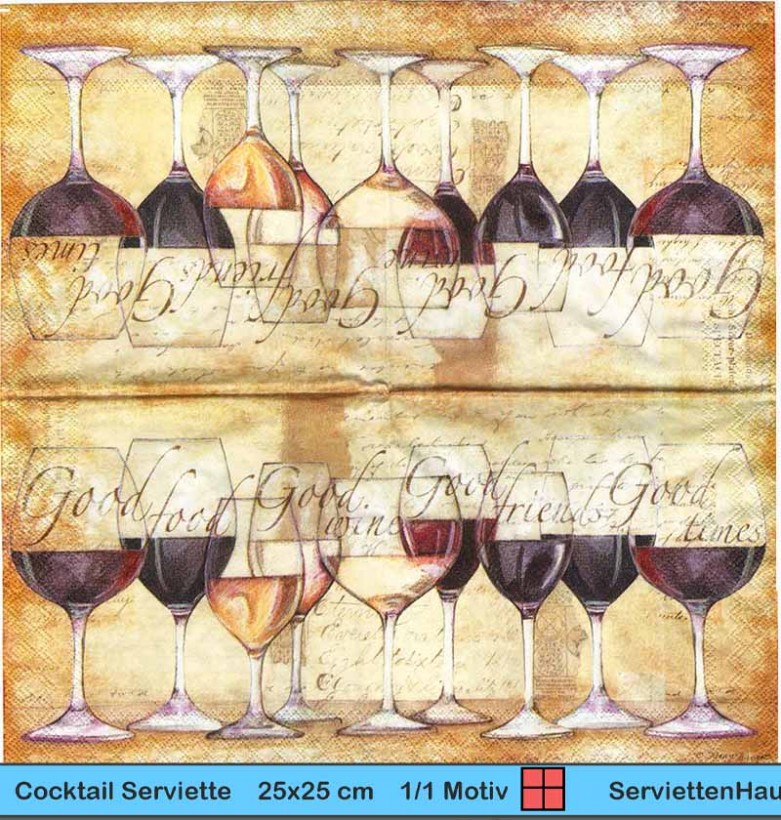 Weingläser auf Schrift - 1 Cocktail Serviette